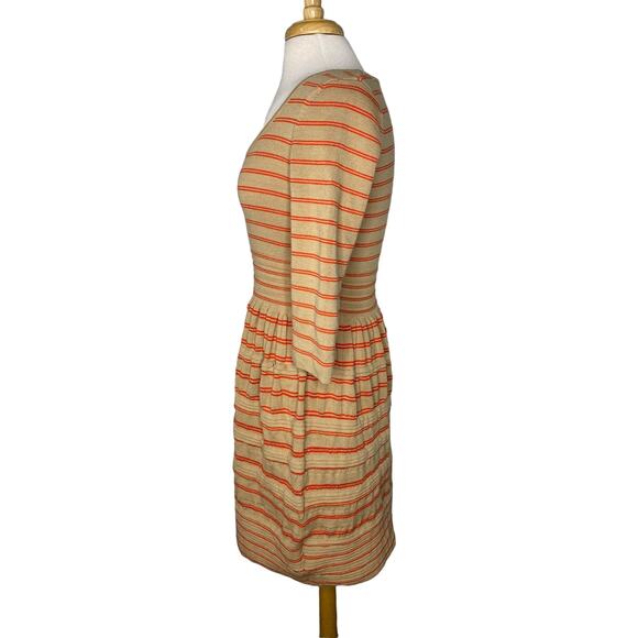 KNITTED & KNOTTED Anthropologie Elodie Tan Orange Stripe Sweater Dress Large - Picture 2 of 11